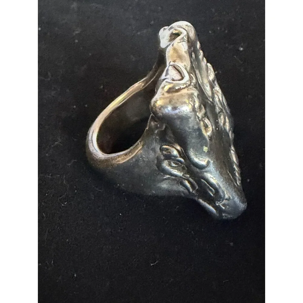 Vintage 925 Shablool large square repousse face handmade Israeli ring  sz 10.75